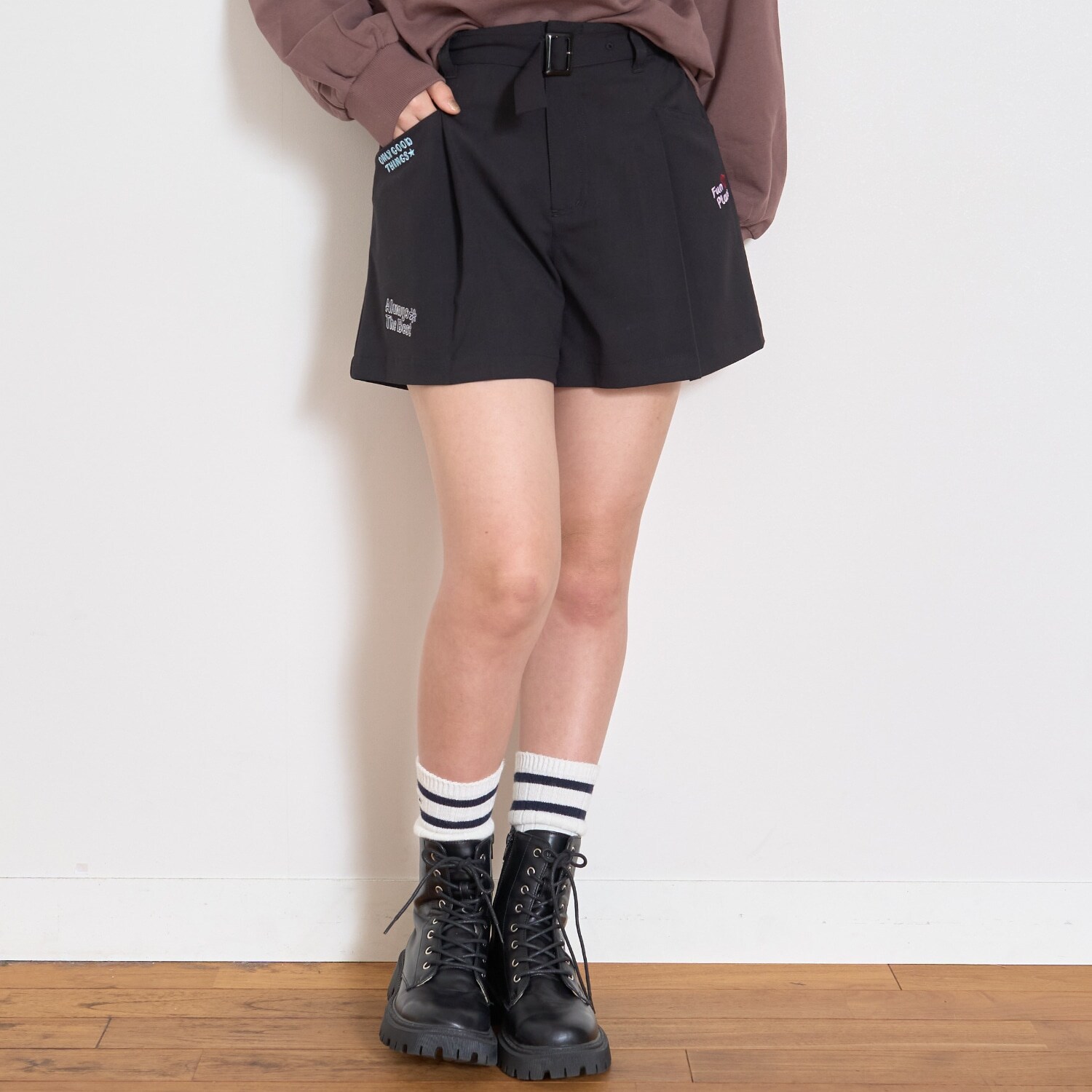 【7days】ベルトつきキュロットパンツ