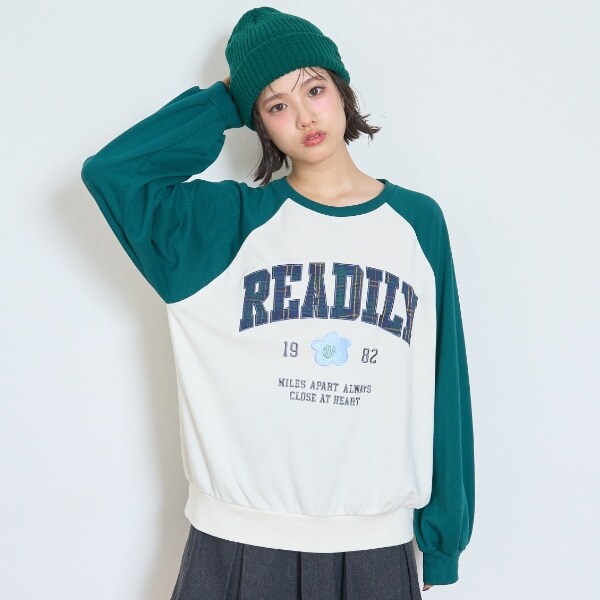 【7days】ラグランチェックロゴトレーナー