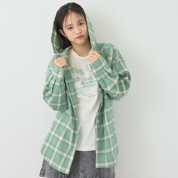 【7days】【吸水速乾】チェックシャツパーカー+速乾ロンTセット