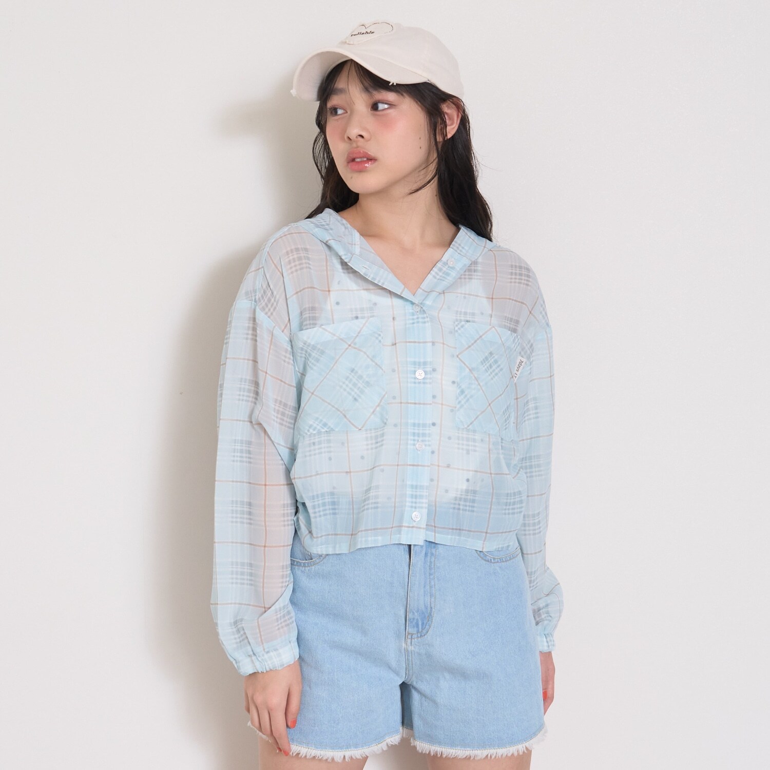 【7days】シアーチェックシャツパーカー