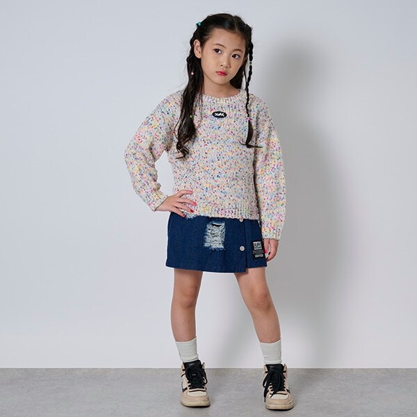 クラッシュ加工デニムスカパン