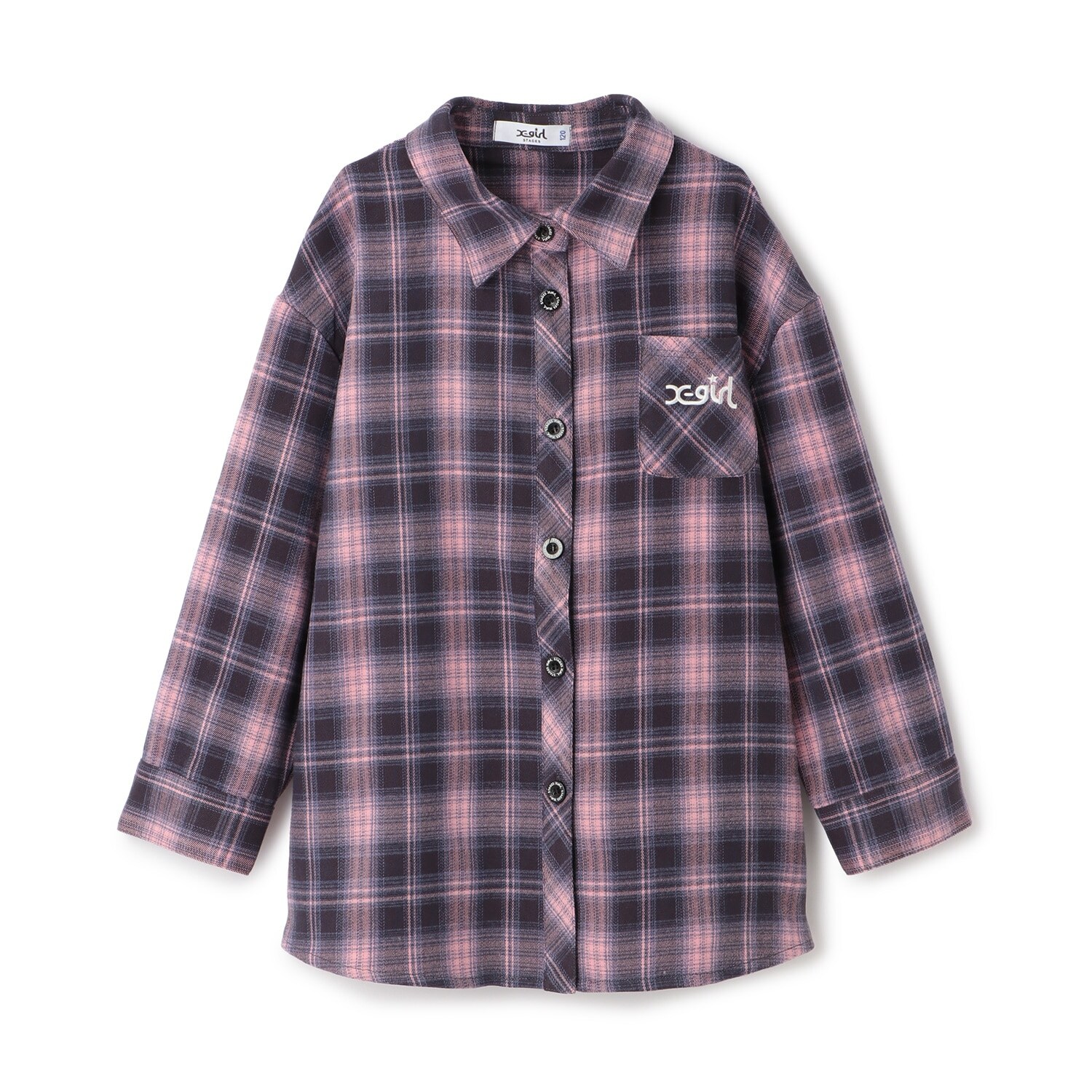 シャドーチェックロゴ刺しゅうロング丈シャツ