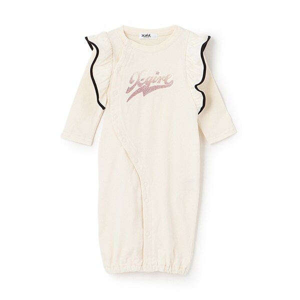 ラメロゴプリント袖フリル2WAYオール