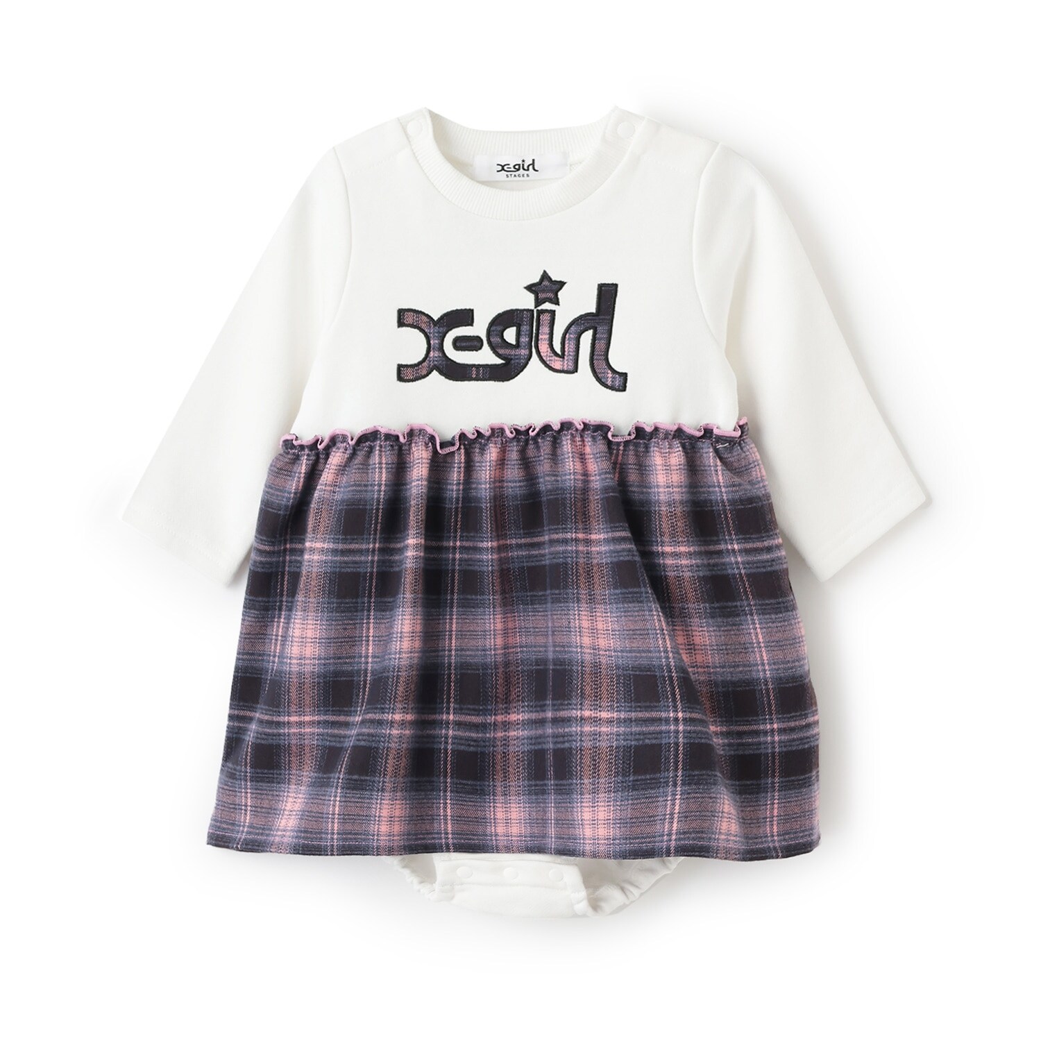 チェックロゴワンピース風カバーオール