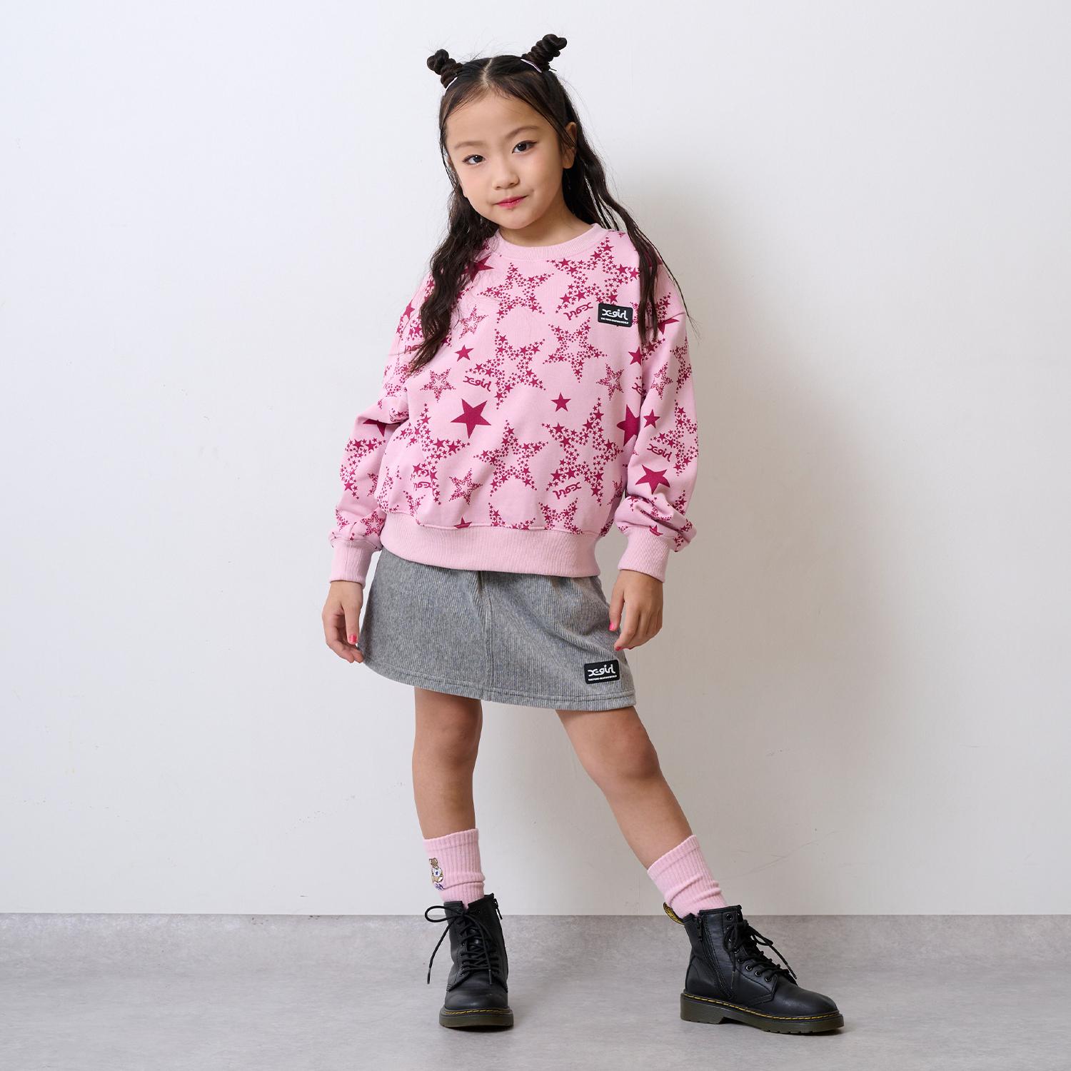 星総柄トレーナー+コーデュロイ調スカートセット