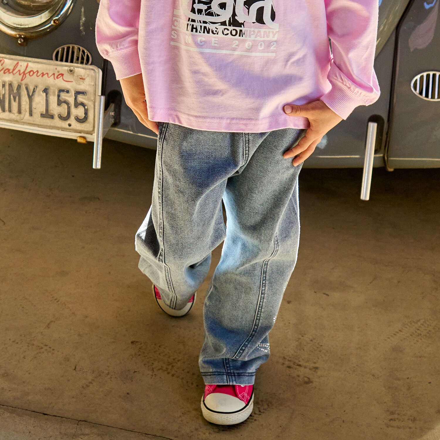 ラインストーンロゴ フレアデニムパンツ