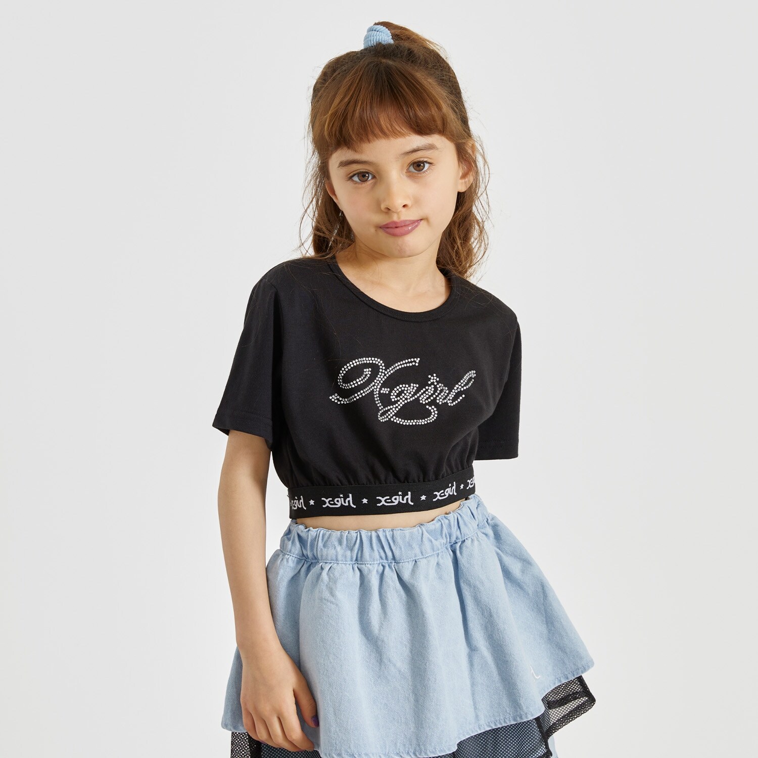 ラインストーンロゴ ショート丈半袖Tシャツ