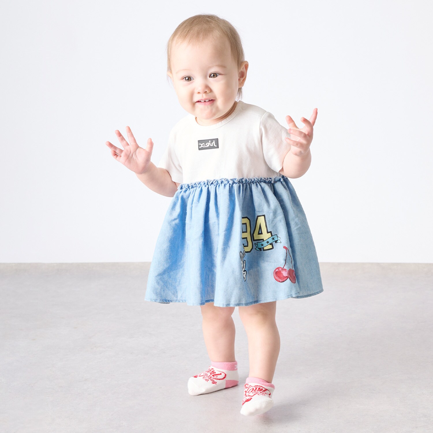 MIXロゴデニム切替ロンパース