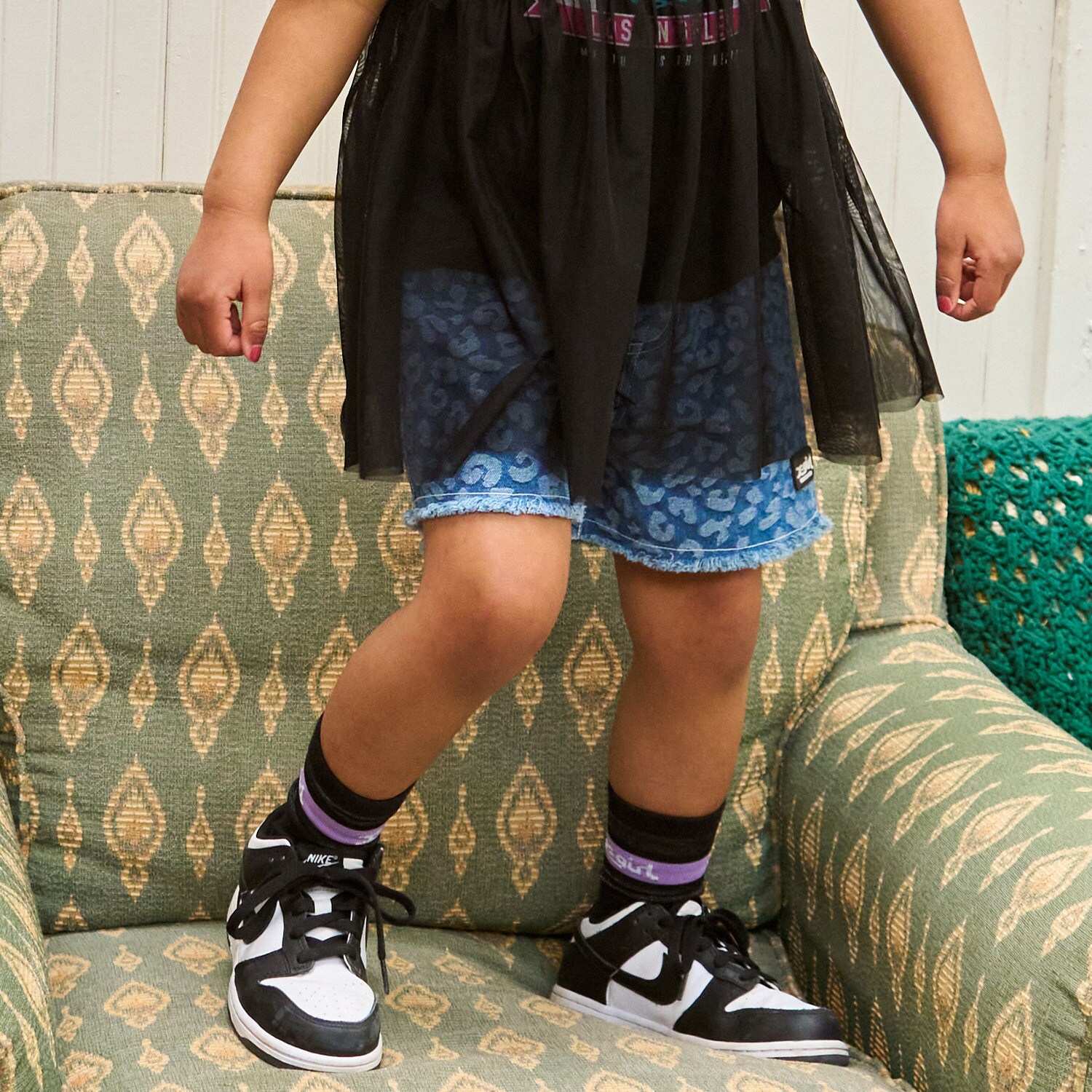 レオパードジャガード デニムショートパンツ