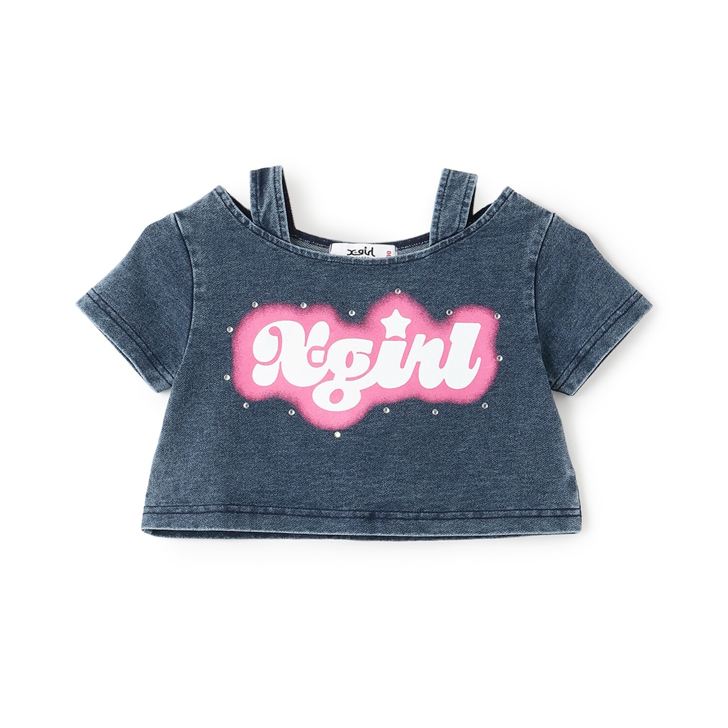 蓄光ロゴ 肩あきシャーリング半袖Tシャツ