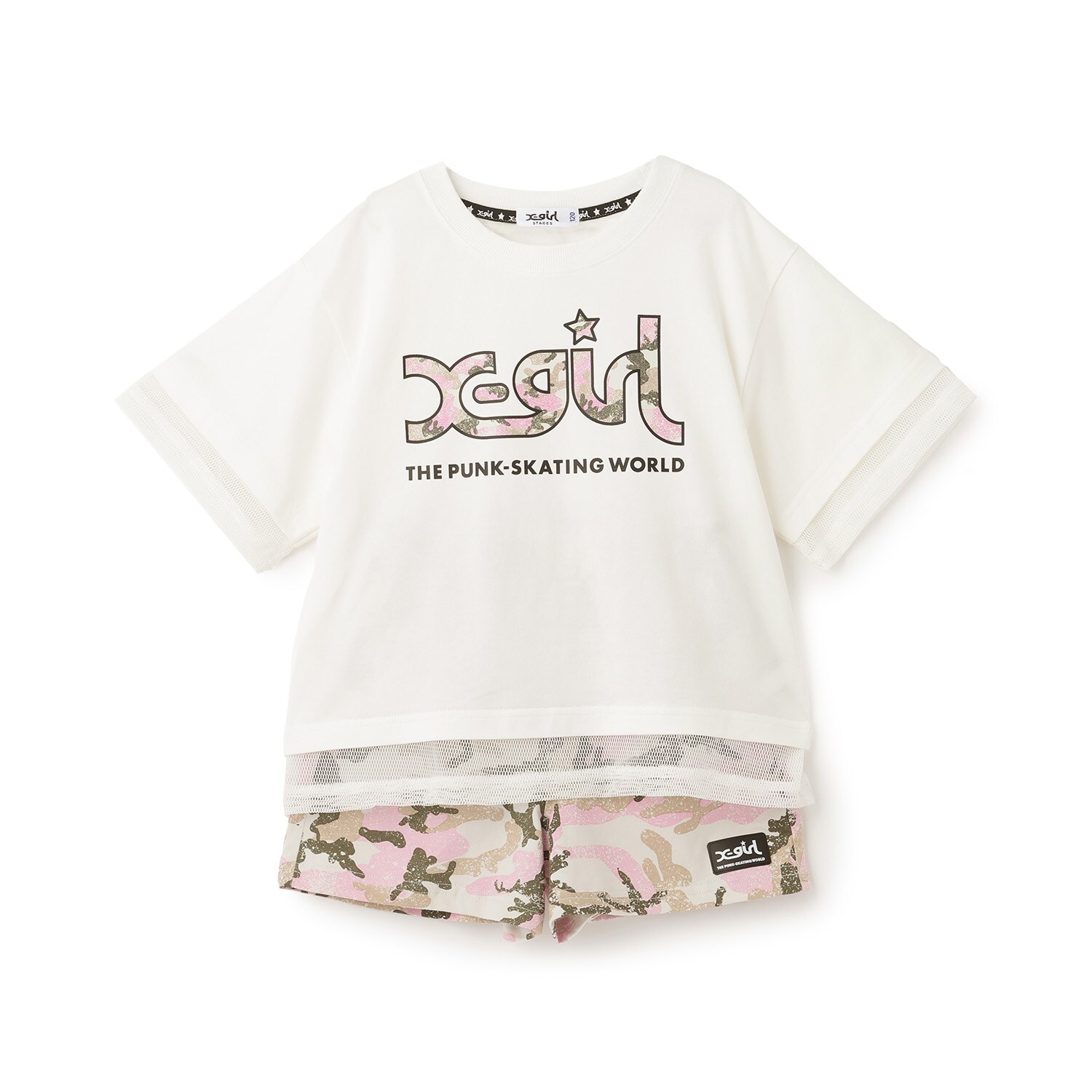 メッシュロゴ半袖Tシャツ+総柄ショートパンツ セット