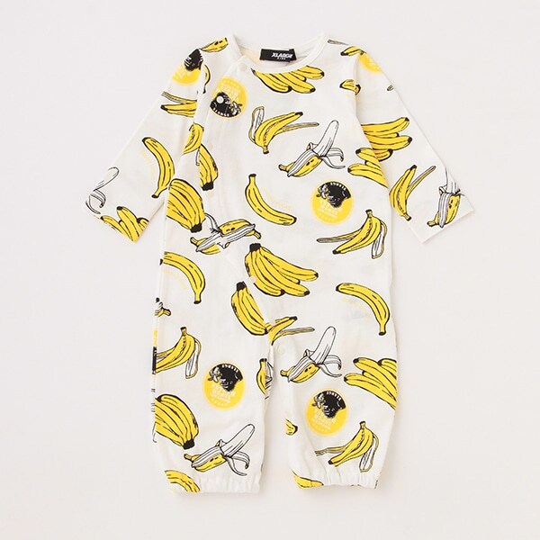 バナナゴリラ総柄長袖カバーオール