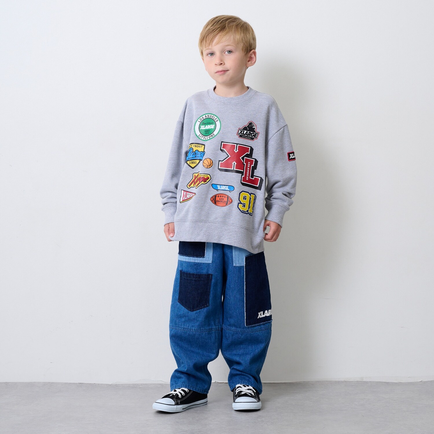 パッチワークデニムパンツ