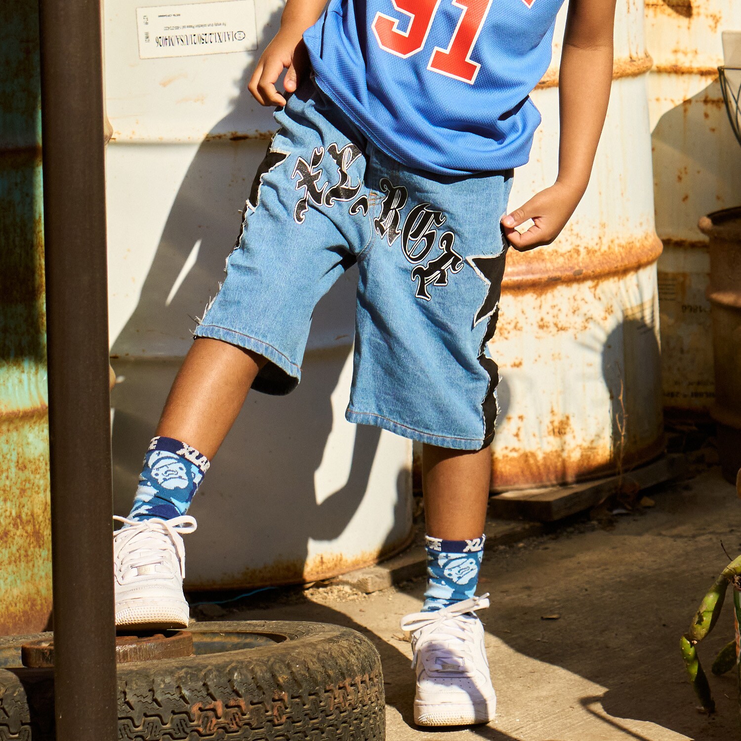 スターモチーフ デニムハーフパンツ