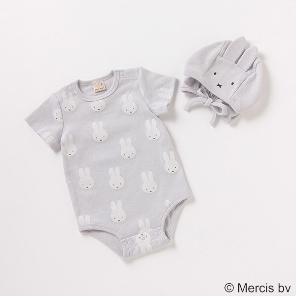 【ミッフィー 】 総柄ロンパース×耳つき帽子セット