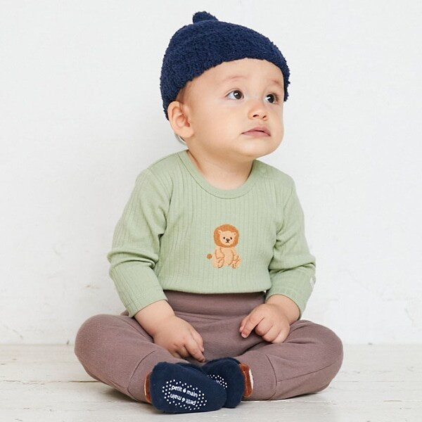 【弱酸性】アニマル刺しゅうロンパース