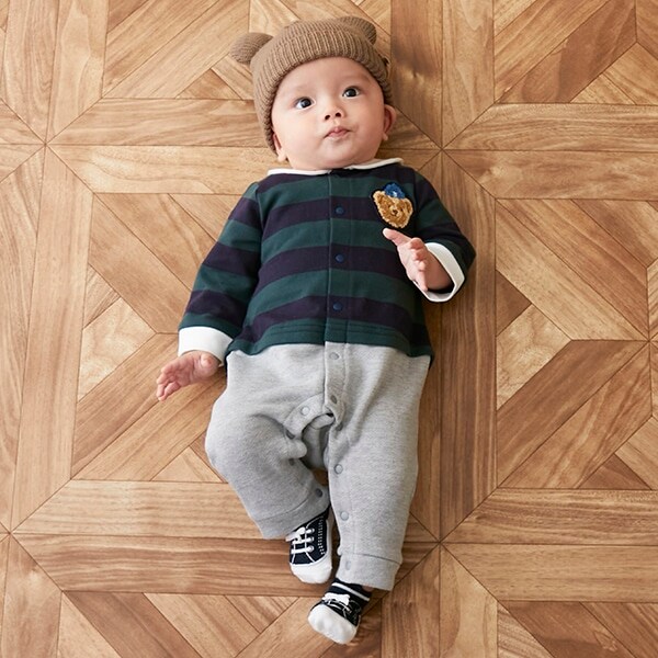 【弱酸性/リンク】太ボーダーカバーオール