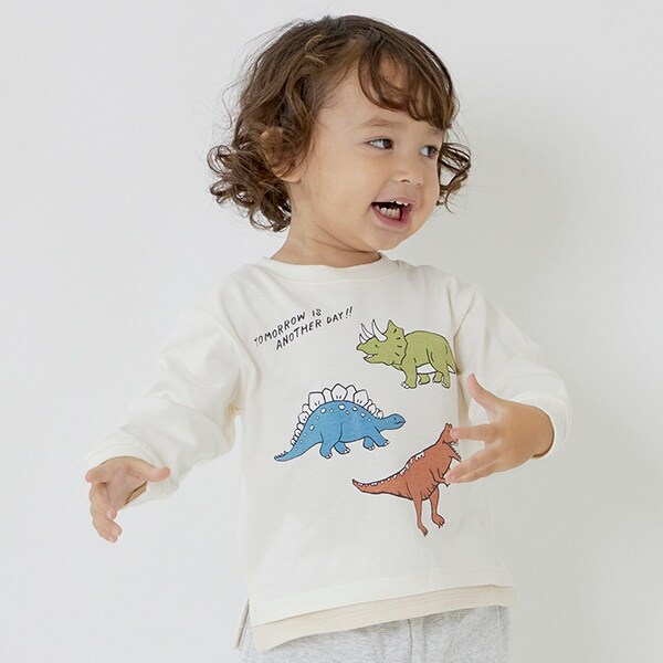 【Good price】裾レイヤード恐竜長袖T