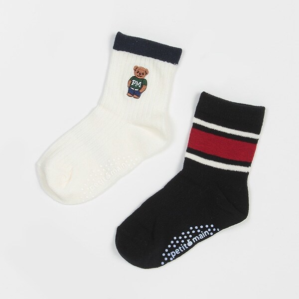 くま刺しゅう・ラインソックス2P