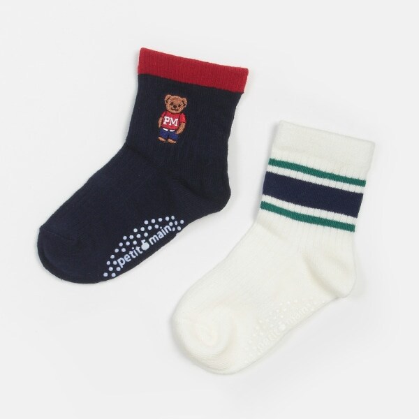 くま刺しゅう・ラインソックス2P