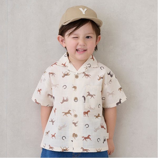 【リンク】マルチ柄開衿半袖シャツ(キッズ)