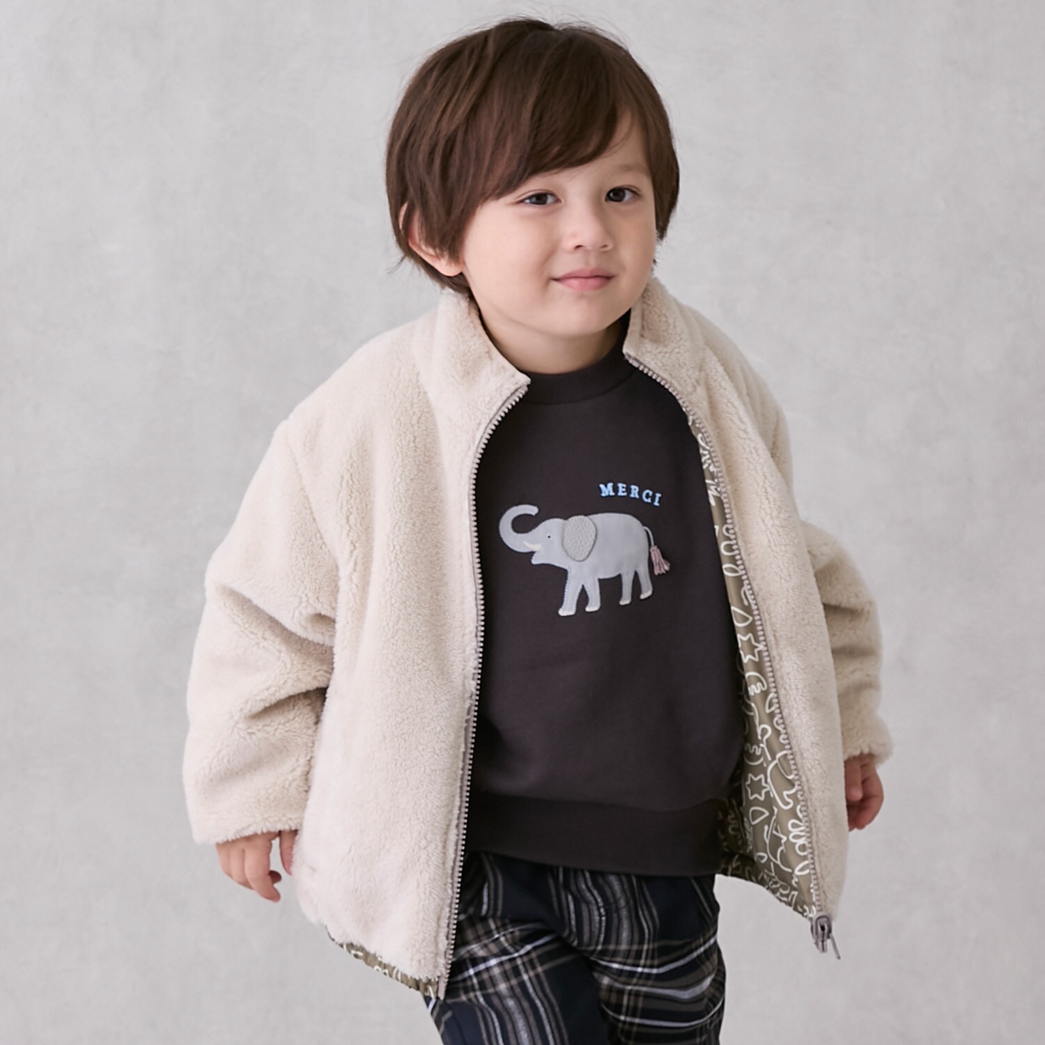 【撥水加工】柄×ボアブルゾン