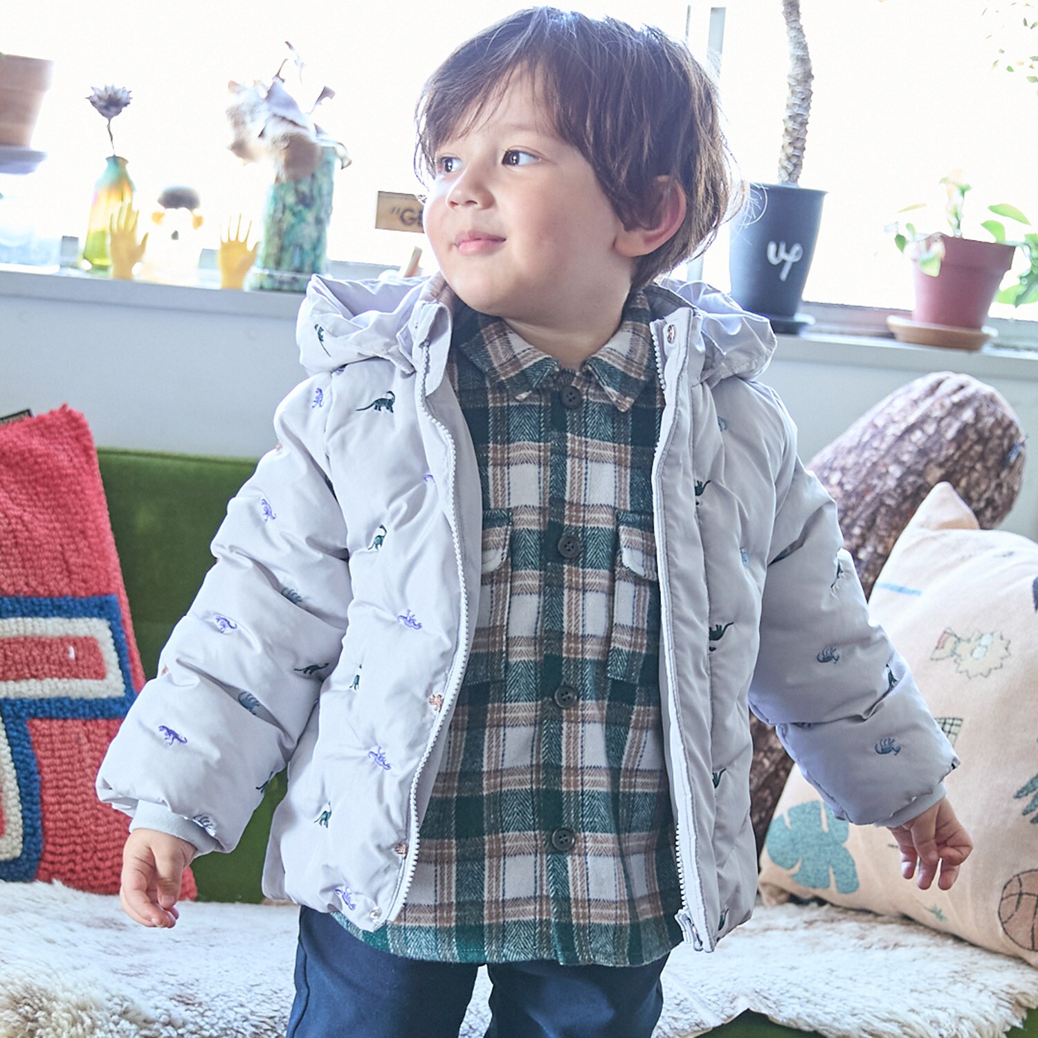 【リンク/洗える】アソート刺しゅう中綿ジャケット