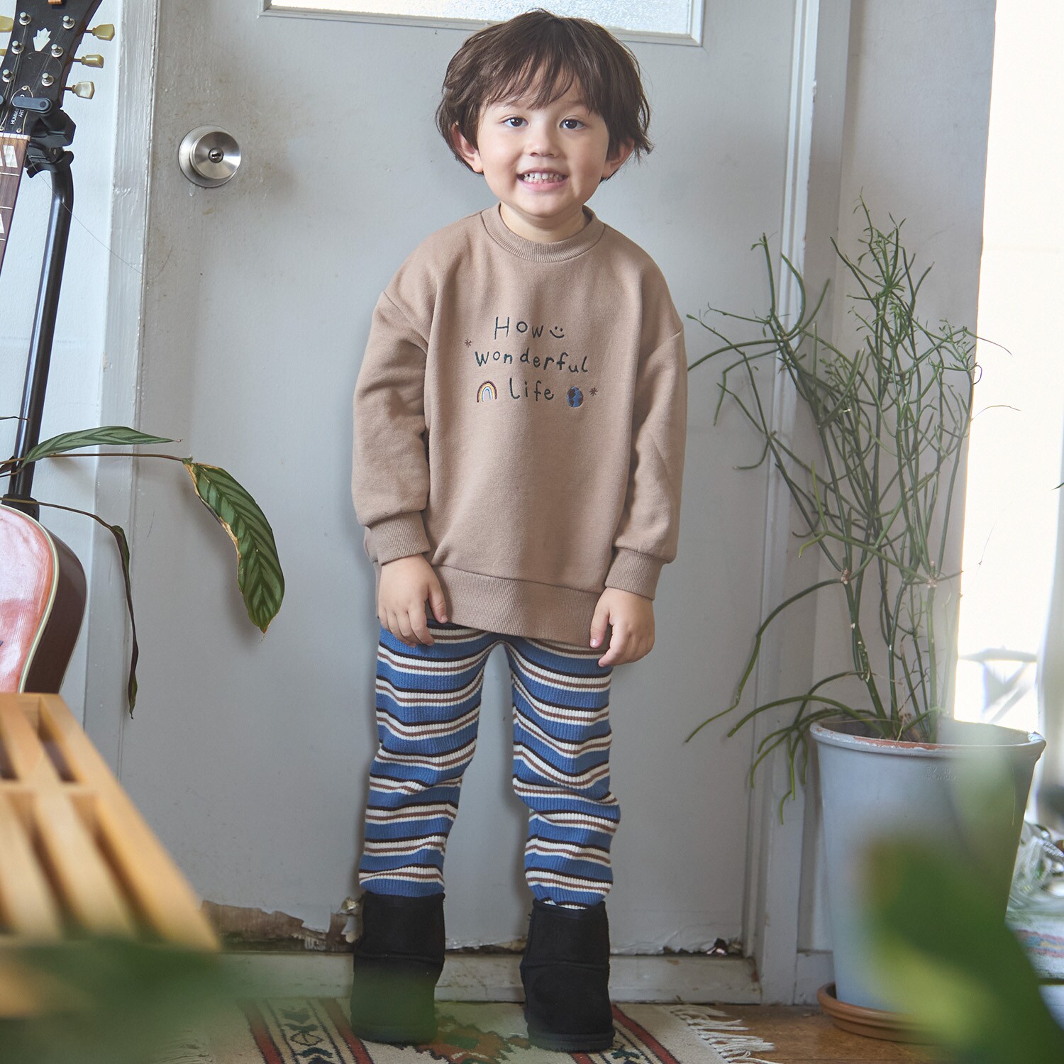 【ウォッシャブル】マルチボーダーニットレギパン