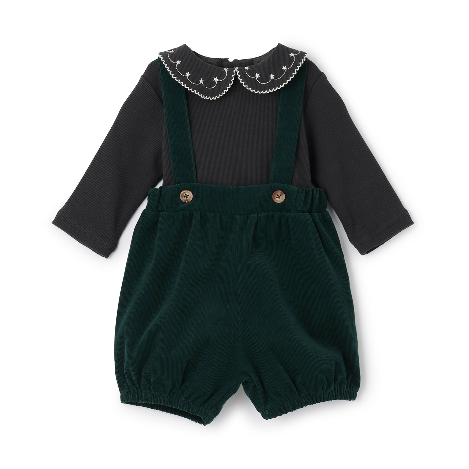 衿刺しゅうサロペットセット