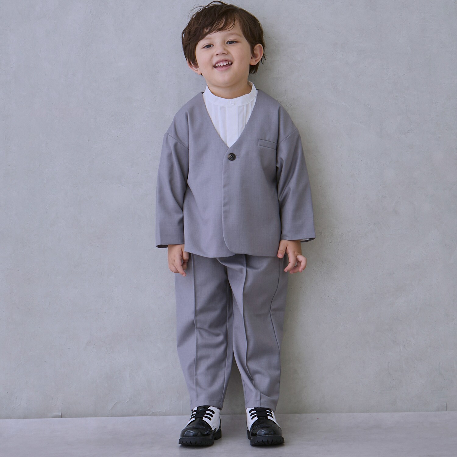 【セミフォーマル】ノーカラーJK+ロングパンツセットアップ