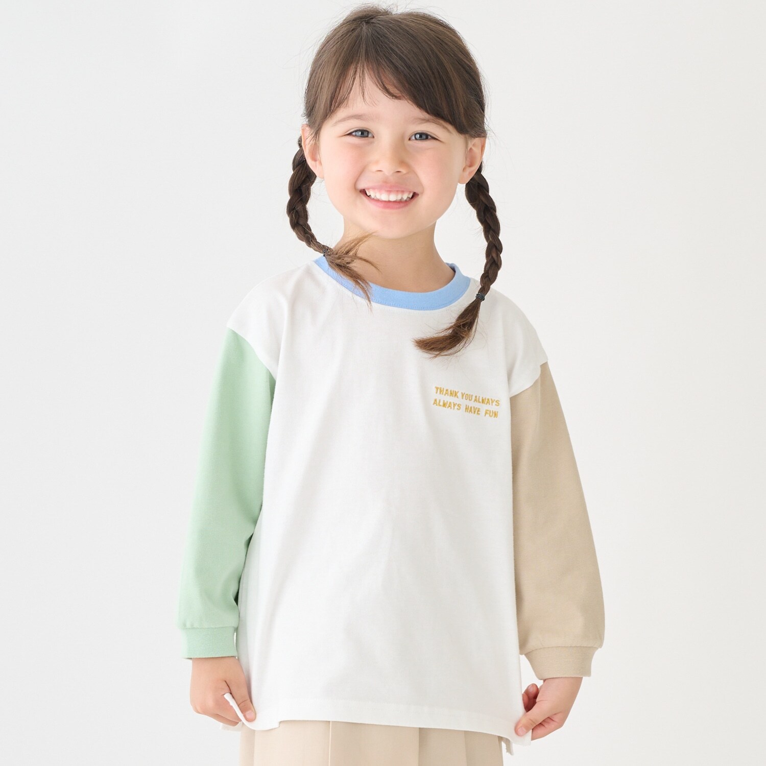 【食品防汚】配色ゆるっと長袖Tシャツ