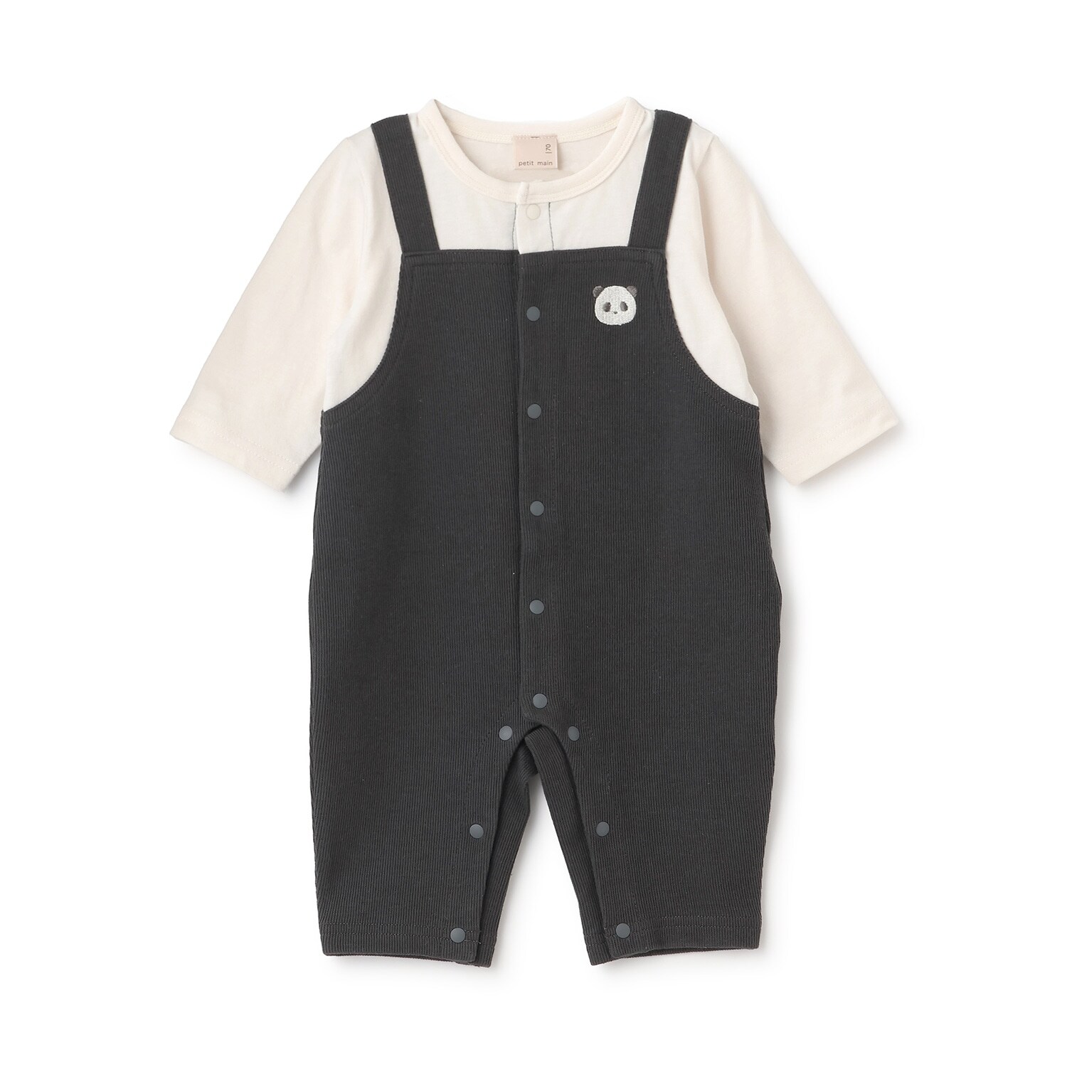 アニマル刺しゅうサロペ風カバーオール