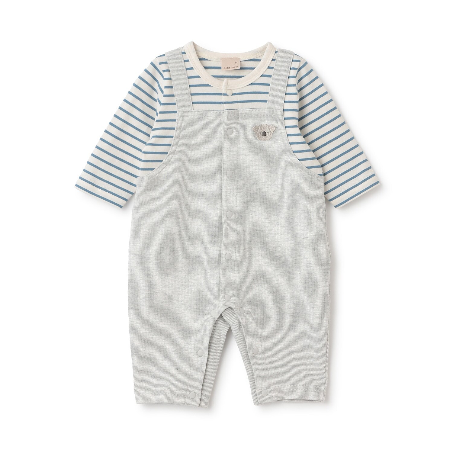 アニマル刺しゅうサロペ風カバーオール