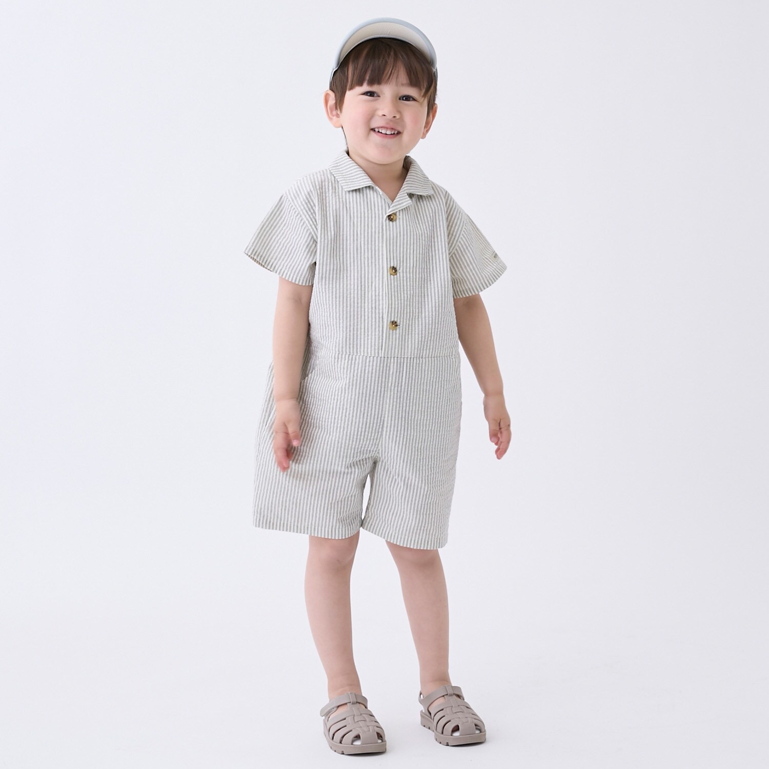 布帛開衿シャツカバーオール