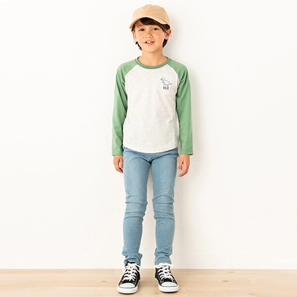 恐竜刺しゅうラグランTシャツ