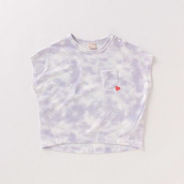 接触冷感 タイダイ柄ハート刺しゅうミニ袖Tシャツ