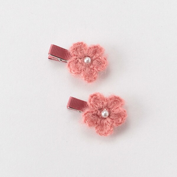 フラワー編みモチーフヘアクリップ