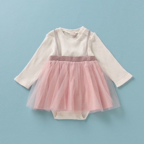 オーガニックコットン チュールワンピース×テレコロンパースセット