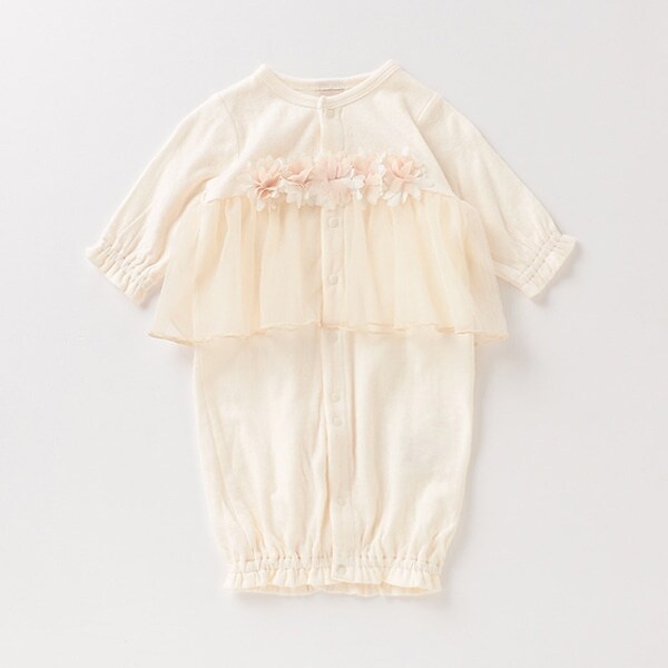 オーガニックコットン 花モチーフチュールつき2WAYオール