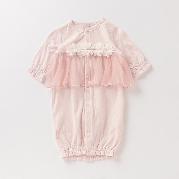 オーガニックコットン 花モチーフチュールつき2WAYオール