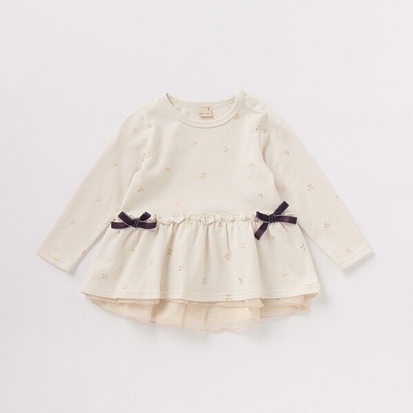 裏毛 箔プリントチェリー柄チュニックトレーナー