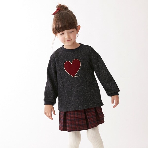 裏毛 ハートアップリケラメトレーナー