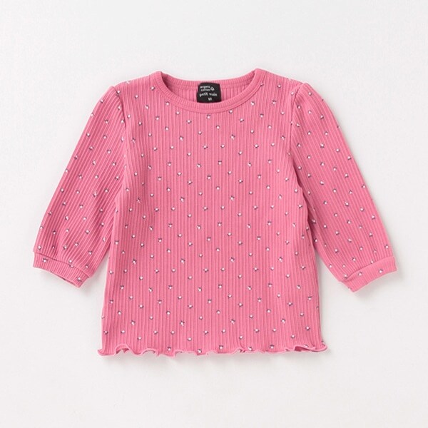 オーガニックコットン 総柄8分袖Tシャツ