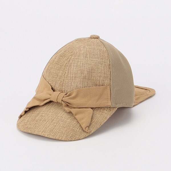 接触冷感 日よけ布つきリボンキャップ