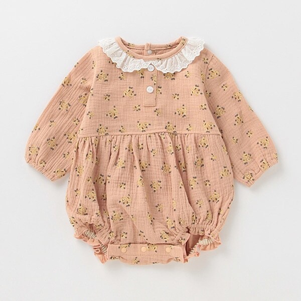 レース衿つき花柄ロンパース