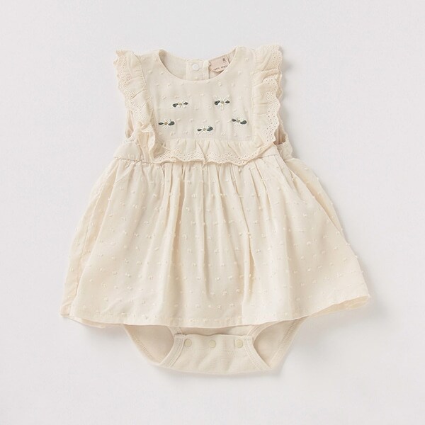 ヨークフリル花刺しゅうワンピースロンパース