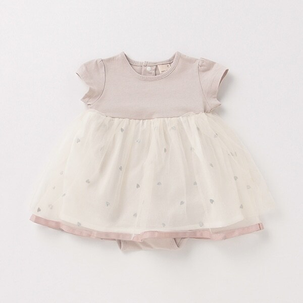 オーガニックコットン ハート刺しゅうチュールドッキングロンパース