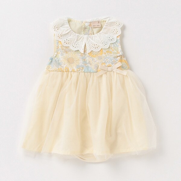 花柄チュール切替ワンピースロンパース