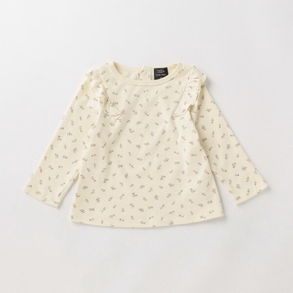 【オーガニック】肩フリル花柄長T