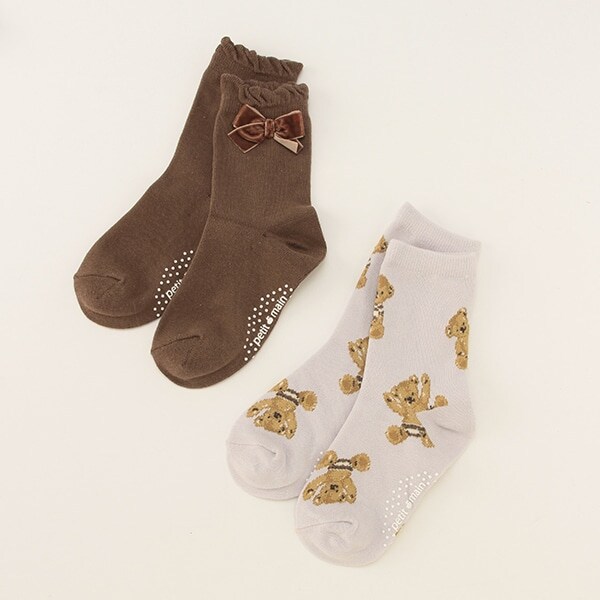 2Pクマ柄+リボンソックス